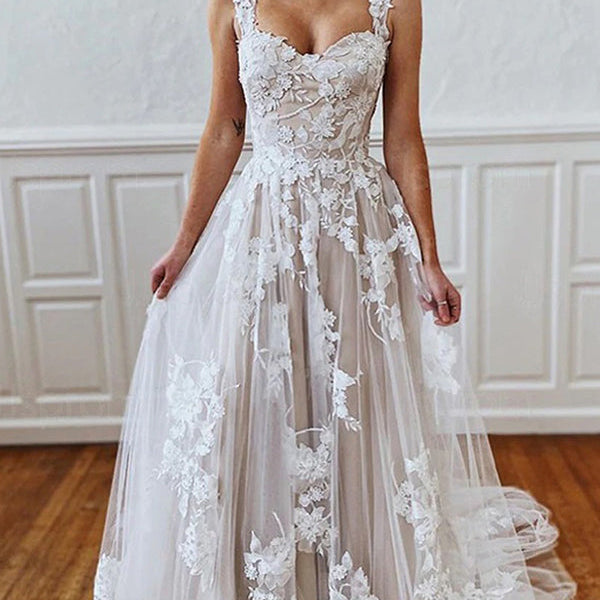 Sweetheart Straps 3D Floral Lace Aline Wedding Dress Sweetheart Straps 3D Floral Lace Aline Wedding Dress