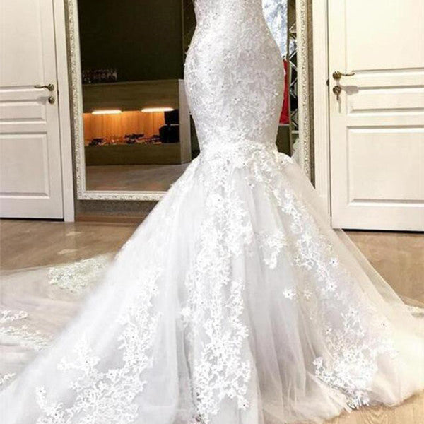 Sweetheart White Illusion neck Mermaid Beaded Lace Wedding Dress Sweetheart White Illusion neck Mermaid Beaded Lace Wedding Dress