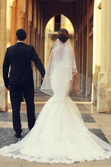 Sweetheart White Lace Modern Mermaid Bridal Gown Latest Sweep Train Lace Up Plus Size Wedding Dresses-Ballbella