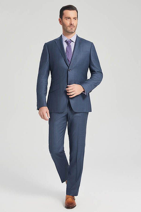 Three Flap Pockets Navy Blue Two Buttons Superior Mens Suits for Formal-Ballbella