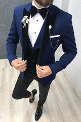 This Three-piece Black-and-blue Peak Lapel Wedding Suits Tuxedos with Waistcoat at Ballbella comes in all sizes for prom, wedding and business. Shop an amazing selection of Peaked Lapel Single Breasted Dark Navy mens suits in cheap price.