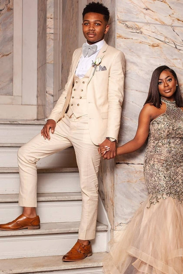 Three-piece Champagne Marriage Suits Double Breasted Waistcoat Wedding Tuxedo-Ballbella