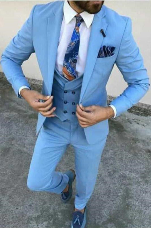 Three Pieces Bespoke Notched Lapel Formal Men Suits-Ballbella
