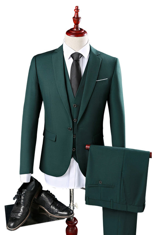 Three Pieces Green Bespoke Men Suits Classy Notch Lapel Tuxedo
