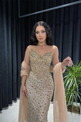 Timeless Strapless Sleeveless V-Neck Prom Dresses Mermaid Gem Column On Sale-Ballbella