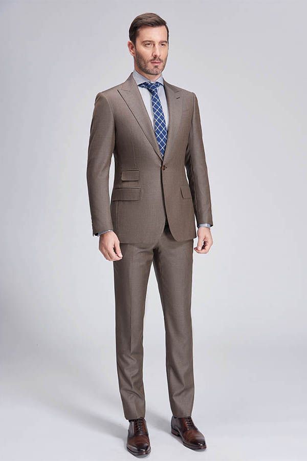 This Top Coffee Mens Suits for Business, Peak Lapel One Button Mens Suits at Ballbella comes in all sizes for prom, wedding and business. Shop an amazing selection of Peaked Lapel Single Breasted Coffee mens suits in cheap price.