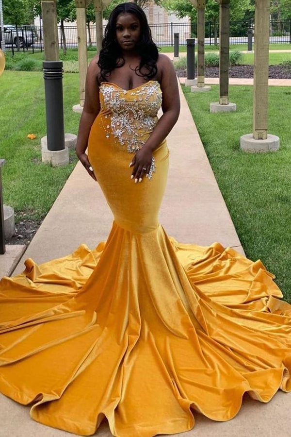 plus size prom dresses yellow Trendy New Arrival Sweetheart Ginger Mermaid Long Plus Size Prom Dresses
