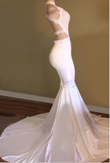 Ballbella offers Trendy White Mermaid High-Neck Sleeveless Prom Party Gowns at a cheap price from Stretch Satin, Lace to Mermaid hem. Gorgeous yet affordable Sleeveless Prom Dresses, Real Model Series.
