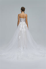 Tulle A-line Sheer Straps Sweetheart Applique Floor-length Sleeveless Wedding Dress Cover-Ballbella