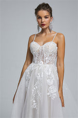 Tulle A-line Sheer Straps Sweetheart Applique Floor-length Sleeveless Wedding Dress Cover-Ballbella