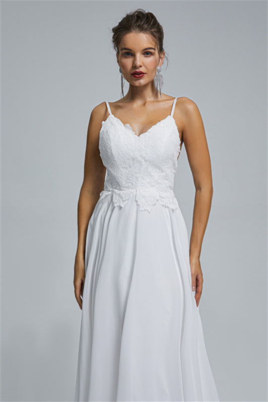 Tulle A-line Sheer Straps Sweetheart Applique Floor-length Sleeveless Wedding Dress Cover-Ballbella