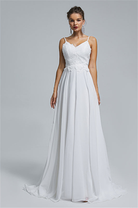 Tulle A-line Sheer Straps Sweetheart Applique Floor-length Sleeveless Wedding Dress Cover-Ballbella