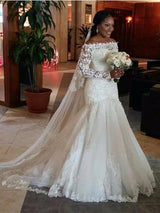 This Mermaid Off-the-Shoulder Long Sleevess Lace Wedding Dresses at ballbella.com will make your guests say wow.You will never wanna miss it.