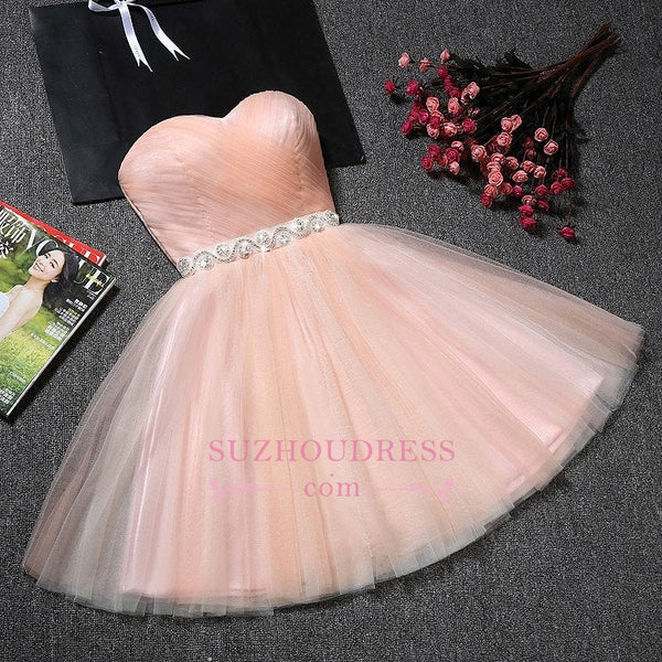 Tulle Ruffles Pink Homecoming Dress Sweetheart Short Hoco Dress-Ballbella