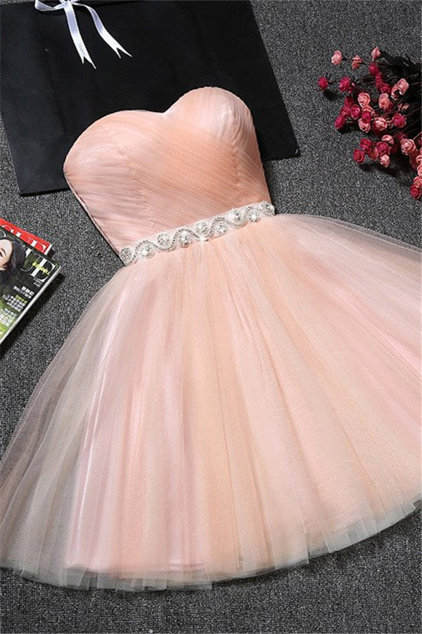 Tulle Ruffles Pink Homecoming Dress Sweetheart Short Hoco Dress-Ballbella