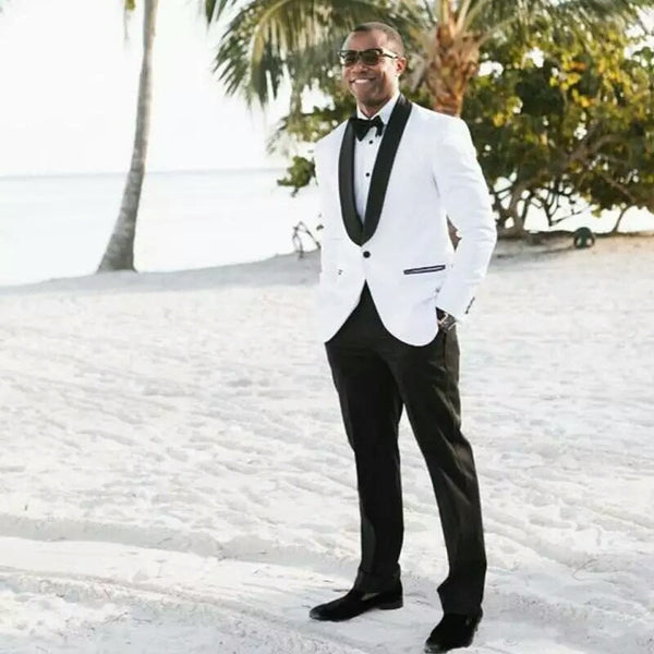 Two Pieces White Shawl Lapel Wedding Men Suit-Ballbella