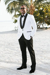 Two Pieces White Shawl Lapel Wedding Men Suit-Ballbella