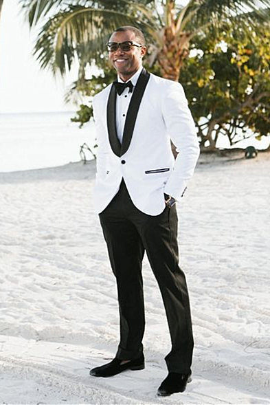 Two Pieces White Shawl Lapel Wedding Men Suit-Ballbella