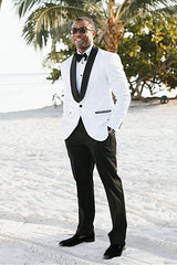 Ballbella made this Two Pieces White Shawl Lapel Wedding Men Suit with rush order service. Discover the design of this White Solid Shawl Lapel Single Breasted mens suits cheap for prom, wedding or formal business occasion.