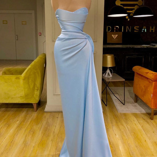 knee length dresses for ladies Light Blue Satin Long Prom Dress, Light Blue Formal Sweet 16 Dress US 10 / Custom Color main image 1