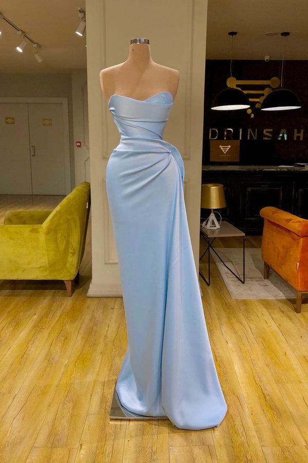 Unique Cross Sweetheart Light Blue Soft-pleated Long Prom Dress-Ballbella