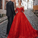 Ballbella offers Unique Red Off-the-shoulder Sparkle Puffy Evening Dress On Sale at an affordable price from Tulle to  Floor-length skirts. Shop for gorgeous Sleeveless Prom Dresses collections for your big da