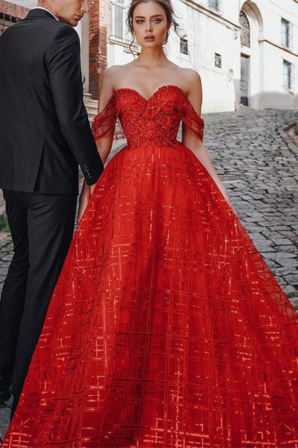 Ballbella offers Unique Red Off-the-shoulder Sparkle Puffy Evening Dress On Sale at an affordable price from Tulle to  Floor-length skirts. Shop for gorgeous Sleeveless Prom Dresses collections for your big da