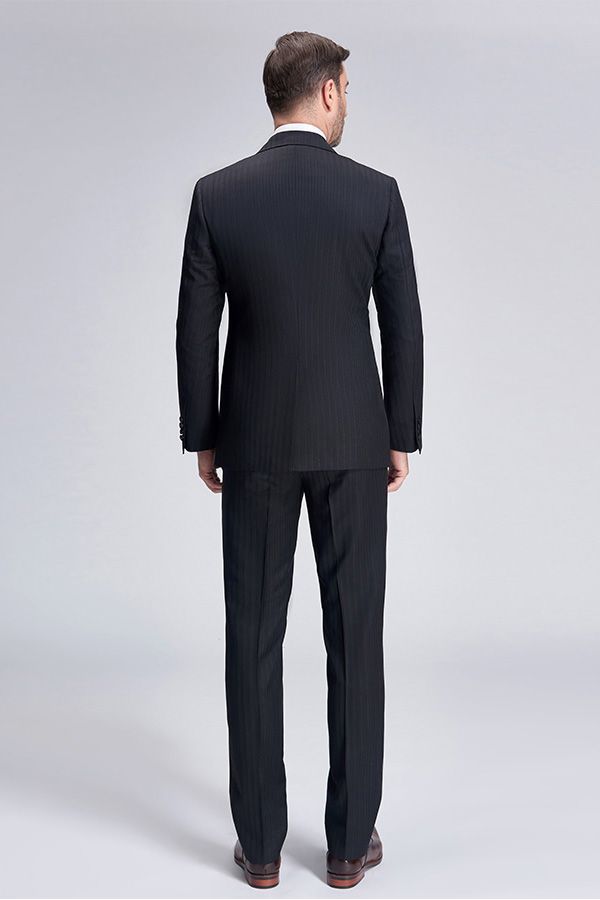 Ballbella made this Unique Silk Peak Lapel Black Mens Suits for Wedding, One Button Stripes Wedding Tuxedo with rush order service. Discover the design of this Black Stripe Single Breasted Peaked Lapel mens suits cheap for prom, wedding or formal business occasion.