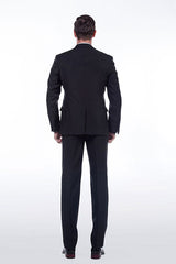 Unique Silk Peak Lapel Two Buttons Solid Black Wedding Suits for Men-Ballbella