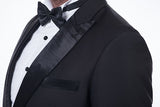 Unique Silk Peak Lapel Two Buttons Solid Black Wedding Suits for Men-Ballbella