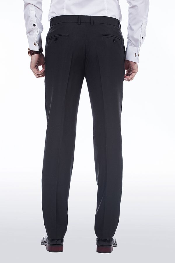 Unique Silk Peak Lapel Two Buttons Solid Black Wedding Suits for Men-Ballbella