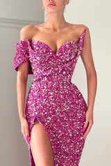 Unique Sparkle One-shoulder Sweetheart Mermaid Sequin Prom Dress-Ballbella