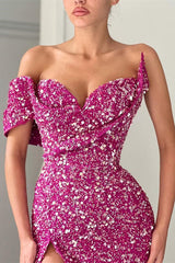 Unique Sparkle One-shoulder Sweetheart Mermaid Sequin Prom Dress-Ballbella