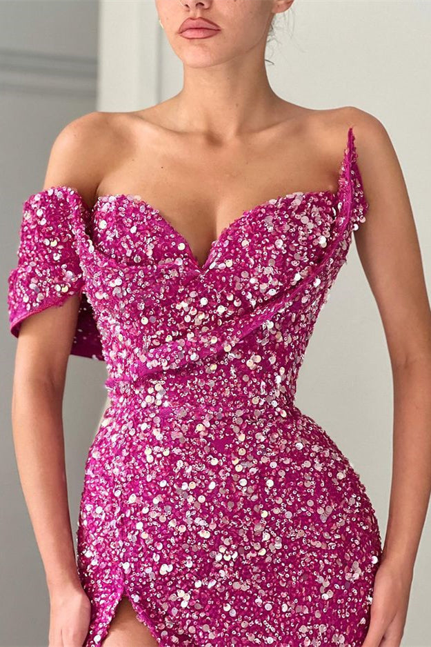 Unique Sparkle One-shoulder Sweetheart Mermaid Sequin Prom Dress-Ballbella
