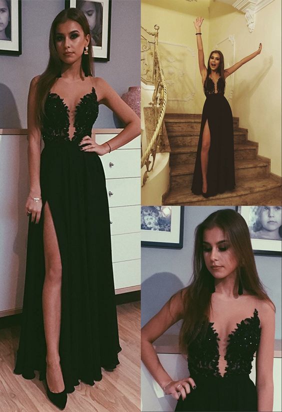 Ballbella offers beautiful V-neck A-line Lace Sleeveless Evening Dress Chic Side Slit Party Gowns to fit your style,  body type &Elegant sense. Check out  selection and find the A-line Prom Party Gowns of your dreams!