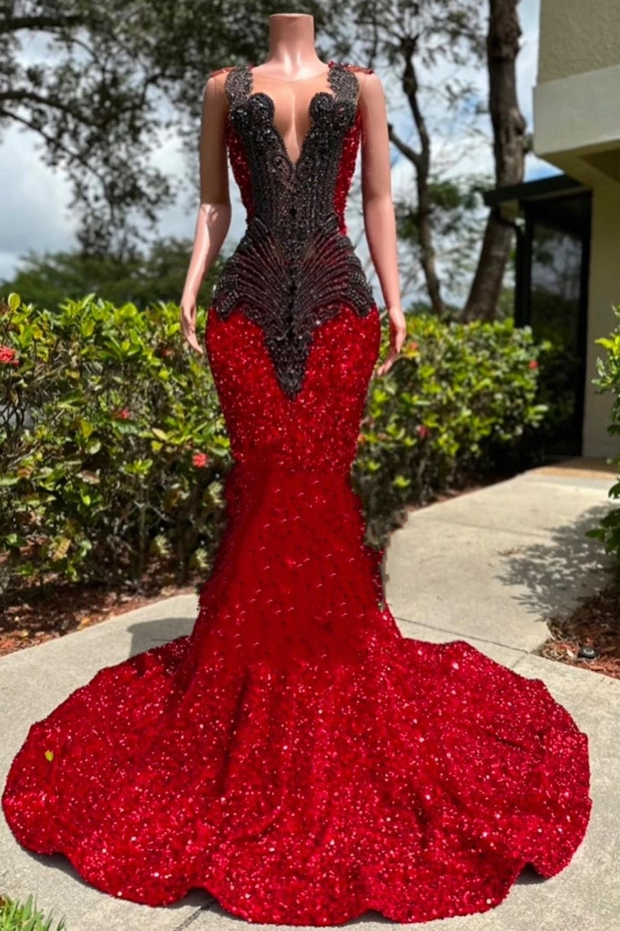 V-neck Burgundy Sequin Prom Dresses with Dark Sequins – Ballbella