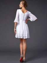 V-Neck Elegant 1/2 Sleeves Beading Short Chiffon Bridesmaid Dresses-Ballbella