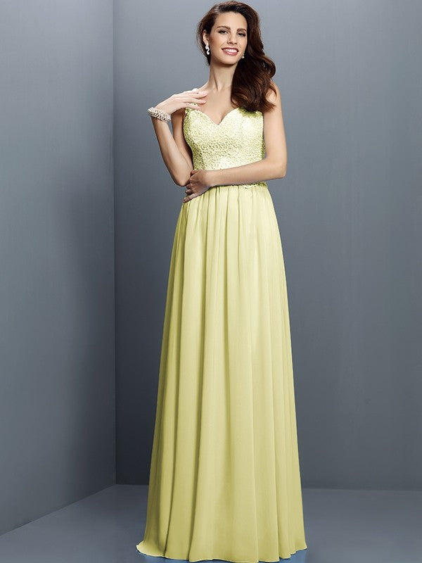 V-Neck Elegant Lace Sleeveless Long Chiffon Bridesmaid Dresses V-Neck Elegant Lace Sleeveless Long Chiffon Bridesmaid Dresses