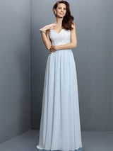 A-Line Charming V-neck Lace Sleeveless Long Chiffon Bridesmaid Dresses