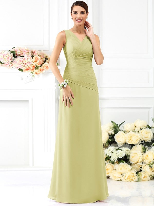 V-Neck Elegant Pleats Sleeveless Long Chiffon Bridesmaid Dresses V-Neck Elegant Pleats Sleeveless Long Chiffon Bridesmaid Dresses