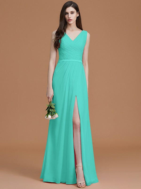 princess polly baby blue dress V-Neck Elegant Sleeveless Ruched Chiffon Bridesmaid Dresses – Ballbella
