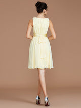 V-Neck Elegant Sleeveless Sash/Ribbon/Belt Short/Mini Chiffon Bridesmaid Dresses-Ballbella