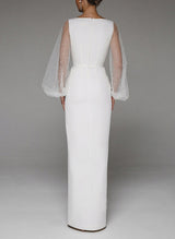 V-Neck Long Sleeve Floor-Length Wedding Dresses-Ballbella