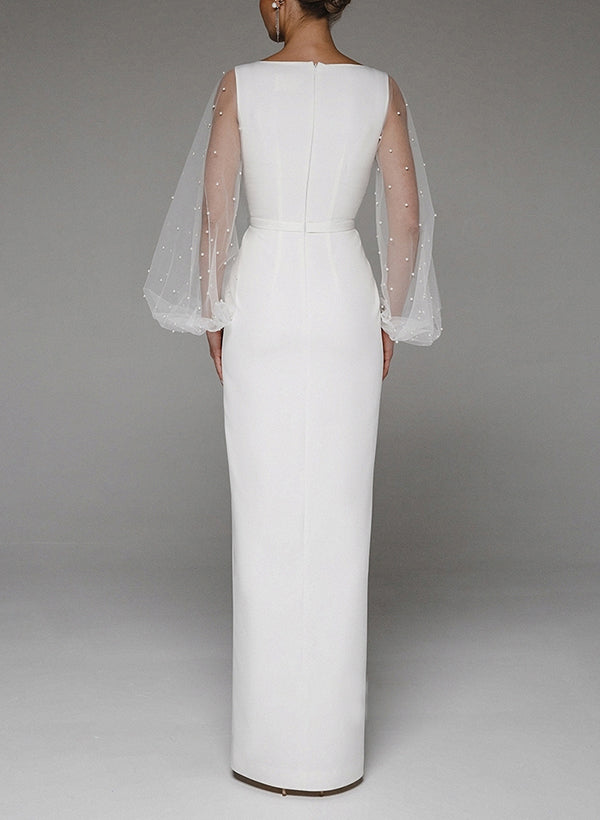V-Neck Long Sleeve Floor-Length Wedding Dresses-Ballbella