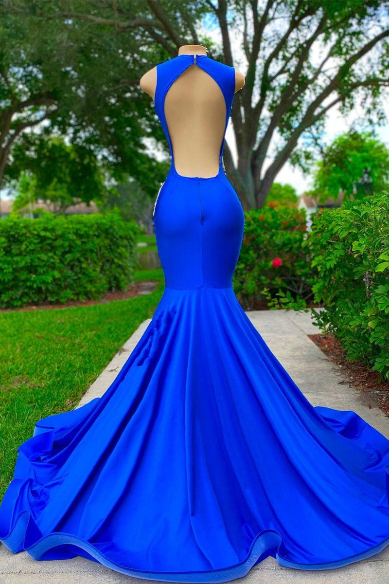 V-Neck Mermaid Appliques Lace Sequined Open Back One Shoulder Floor-Length Sleeveless Prom Dress V-Neck Mermaid Appliques Lace Sequined Open Back One Shoulder Floor-Length Sleeveless Prom Dress