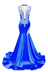 V-Neck Mermaid Brush Train Hollow Sleeveless Beading Evening Dress-Ballbella