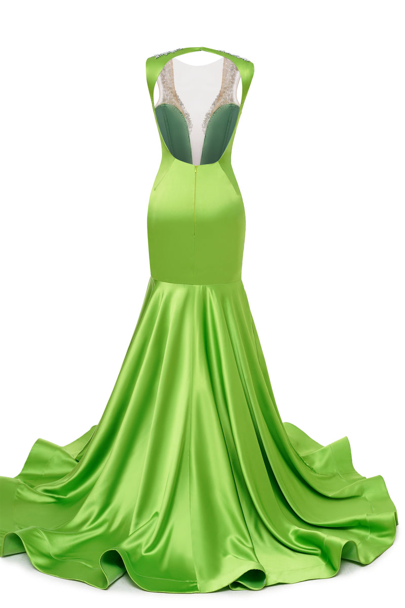 V-Neck Mermaid Brush Train Hollow Sleeveless Beading Evening Dress-Ballbella