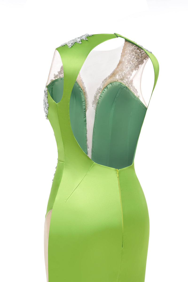 V-Neck Mermaid Brush Train Hollow Sleeveless Beading Evening Dress-Ballbella