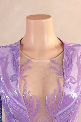 V-Neck Mermaid Sweep Train Sequins Zipper Long Sleeve Evening Dress-Ballbella