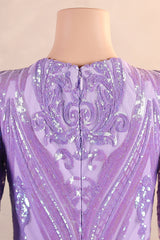 V-Neck Mermaid Sweep Train Sequins Zipper Long Sleeve Evening Dress-Ballbella